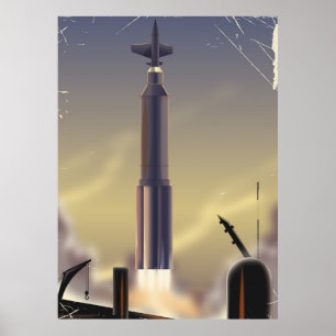 Vol vers Mars ! affiche de science-fiction vintage