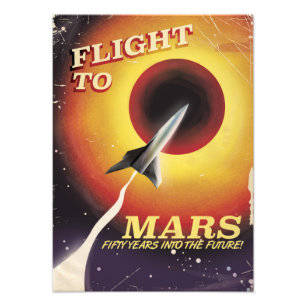 Vol vers Mars ! poster de science-fiction vintage