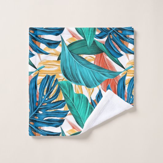 Volage tropical exotique Feuilles Turquoise Bleu S (Gant de toilette)