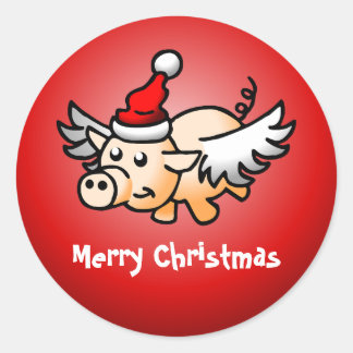 Volant Cochon Noël Classic Sticker rond