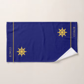 Volant de Bateau Doré & Texte sur Fond Bleu (Serviette à main)