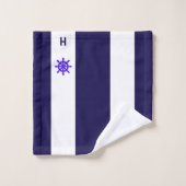 Volant de navire nautique & monogramme sur bleu & (Gant de toilette)