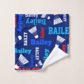 Volants de badminton blanc, bleu, nom rouge (Gant de toilette)