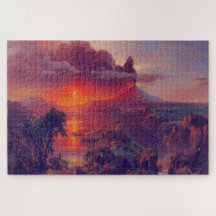 Volcan au puzzle du coucher du soleil