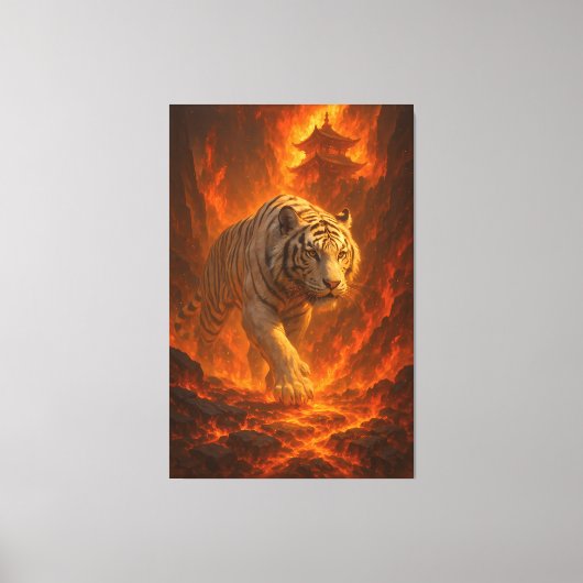Volcanic White Tiger | Inferno King of the Fire R Canvas Afdruk (Voorkant)