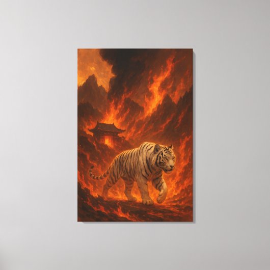 Volcanic White Tiger | Inferno King of the Fire Re Canvas Afdruk (Voorkant)