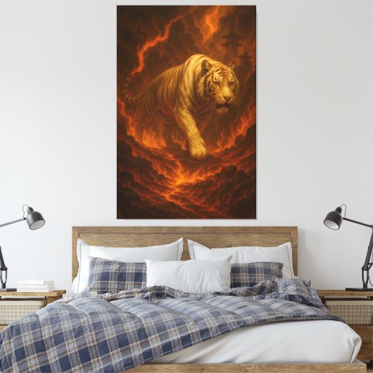 Volcanic White Tiger Premium Wall Art – Fine Art Canvas Afdruk (Insitu (Slaapkamer))