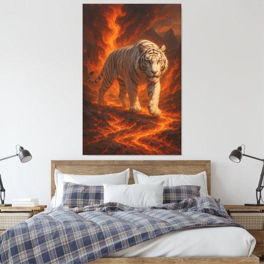 Volcanic White Tiger Premium Wall Art – Fine Art Canvas Afdruk (Insitu (Slaapkamer))