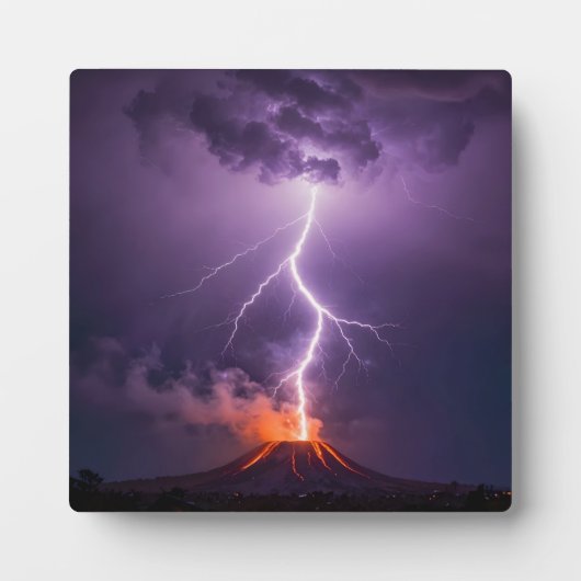 Volcano Lightning Eruption Dramatic Night Fotoplaat (Voorkant)