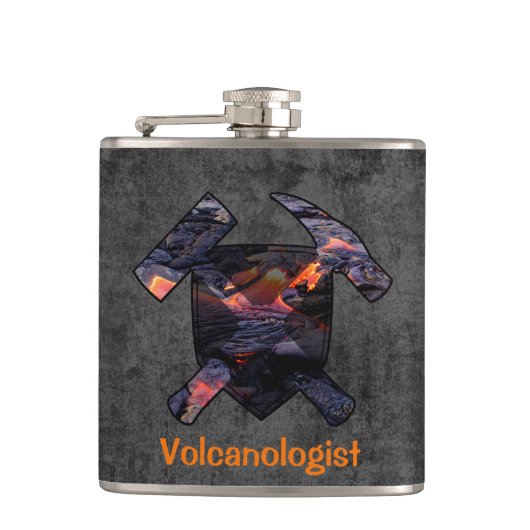Volcanologist's Rock Hammer en Shield Logo Heupfles (Voorkant)