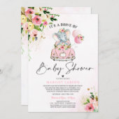 Volée éléphante par Baby shower Invitation rose (Devant / Derrière)