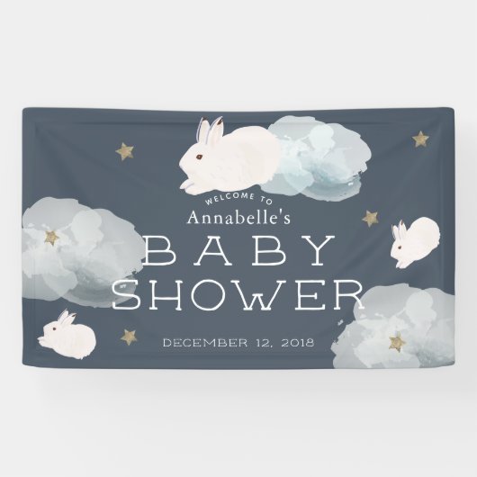 Voler Bunny Stars Nuages Baby shower Bannière (Horizontal)