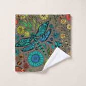 Voler, libellule de mouche sur brun (Gant de toilette)