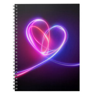 Volet roze neon lichttekening. Abstracte hartdood Notitieboek