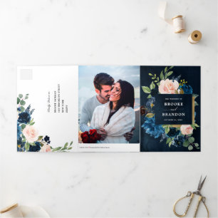 Volets Faire-part de mariage pliable en trois Navy Blue B