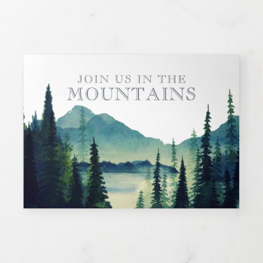 Volets Rustic Forest Mountain Mariage Invitation à trois  (Page de couverture)
