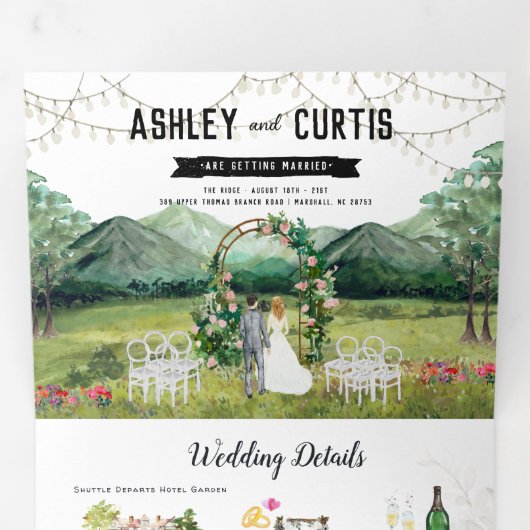 Volets Rustic Forest Mountain Mariage Invitation à trois  (Intérieur en premier)