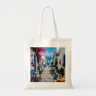 Volg de droom naar zee Santorini Illustratie Tote Bag