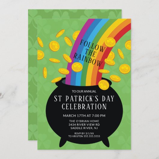 Volg de Rainbow St Patrick's Day Party Kaart (Voorkant / Achterkant)