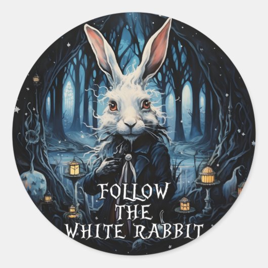 Volg de White Rabbit Alice in Wonderland Ronde Sticker (Voorkant)