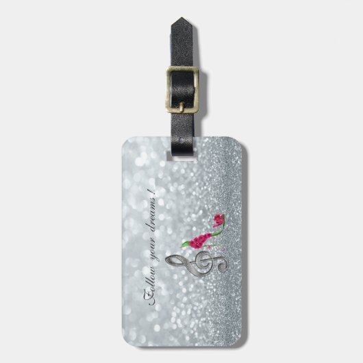 Volg je dromen, glitterij, hakken, Violine Key Bagagelabel (Voorkant verticaal)