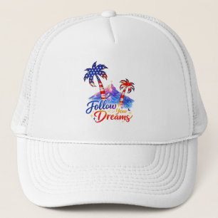 Volg Je Dromen Patriottische Palmboom Trucker Hoed Pet
