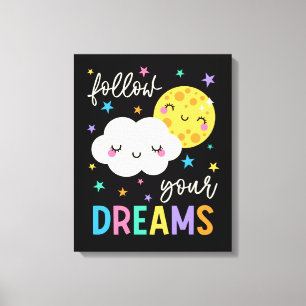 Volg je dromen Wolk & Moon Canvas Afdruk