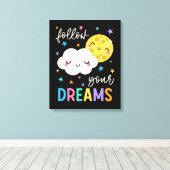 Volg je dromen | Wolk & Moon Canvas Afdruk (Insitu (Houten vloer))