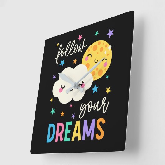 Volg je dromen | Wolk & Moon Vierkante Klok (Hoek)