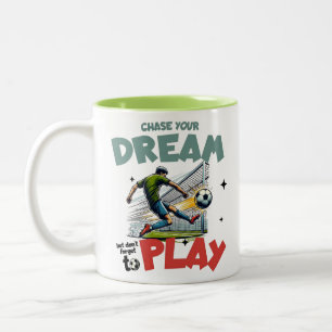 Volg je droom, voetbalmotivatie tweekleurige koffiemok