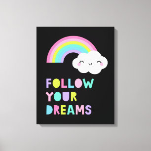 Volg je droombeeld en regenboogwolk canvas afdruk