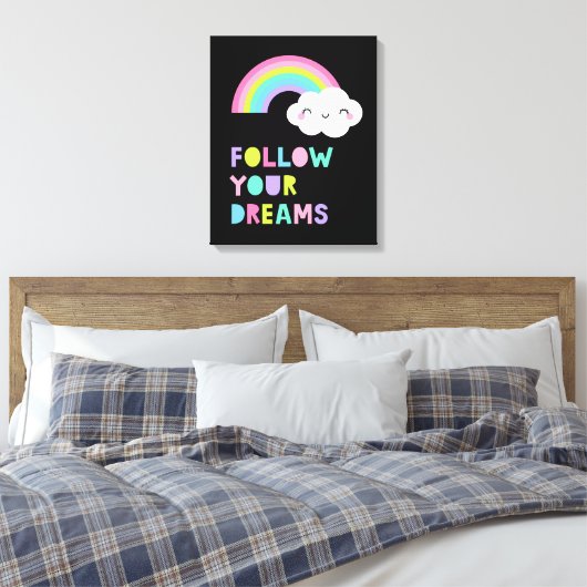 Volg je droombeeld en regenboogwolk canvas afdruk (Insitu (Slaapkamer))