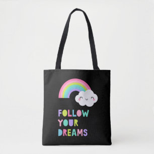 Volg je droombeeld en regenboogwolk draagtas