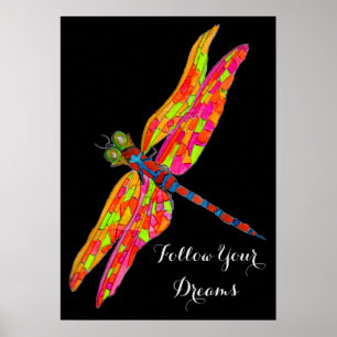 Volg je droomslogan Dragonfly waterverf Poster