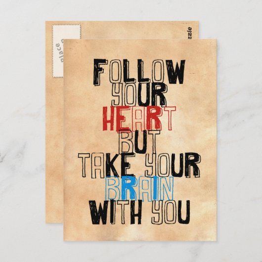 Volg je hart maar neem je brein mee briefkaart (Voorkant / Achterkant)