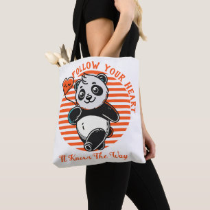 Volg je hart panda Schattige Inspirerend Draagtas