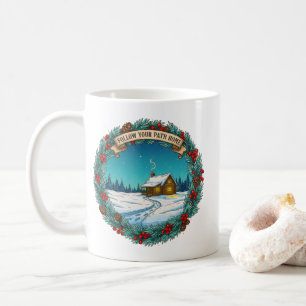 Volg je pad naar huis Kersthut Scène Koffiemok