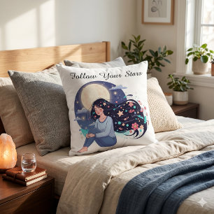 Volg Je Sterren Hemelse Vrouw Kunstprint Maan Kussen