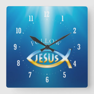 Volg Jezus - Christelijke vissymbool Vierkante Klok