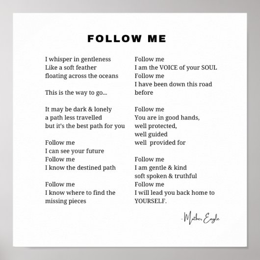 Volg mij gedicht muur kunst poster (Voorkant)