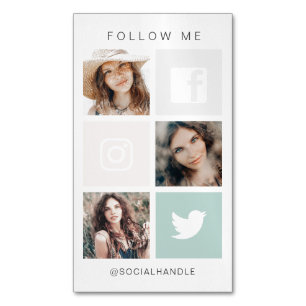 Volg mij Social Media Square Grid Fotocollage Magnetisch Visitekaartje