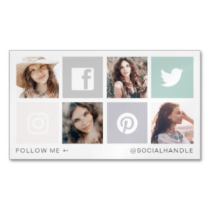 Volg mij Social Media Square Grid Fotocollage Magnetisch Visitekaartje