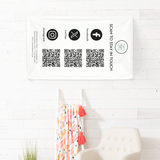 Volg ons bedrijf met sociale media QR-code Spandoek (Insitu)
