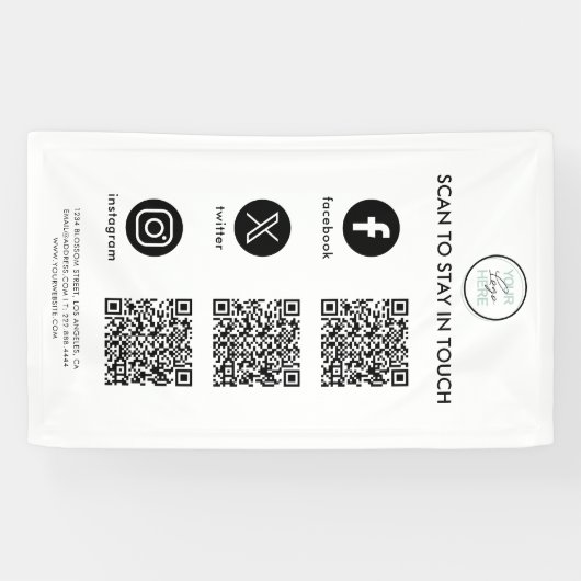 Volg ons bedrijf met sociale media QR-code Spandoek (Horizontaal)