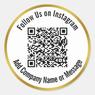 Volg ons op Instagram Black White Gold QR Code Ronde Sticker