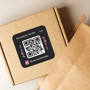 Volg Ons op Instagram QR Code Social Media Logo Vierkante Sticker