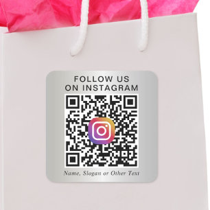 Volg Ons Op Instagram QR Code Zilver Promotie Vierkante Sticker