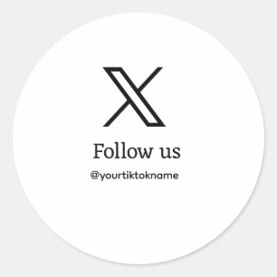 volg ons twitter X gebruikersnaam social media voe Ronde Sticker