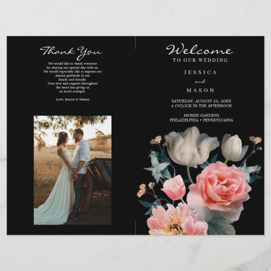 Volgde Romantic Floral Wedding Program Booklet Flyer (Voorkant)