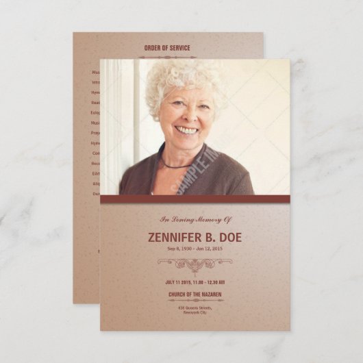 Volgorde van Service Funeral Program Card Kaart (Voorkant / Achterkant)